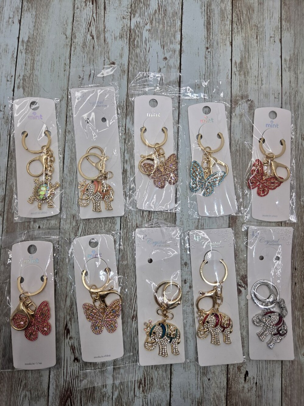 ✨ NWT Rhinestone Butterfly Elephant Sea Turtle Keychain Lot of 10 | Bag Charms
